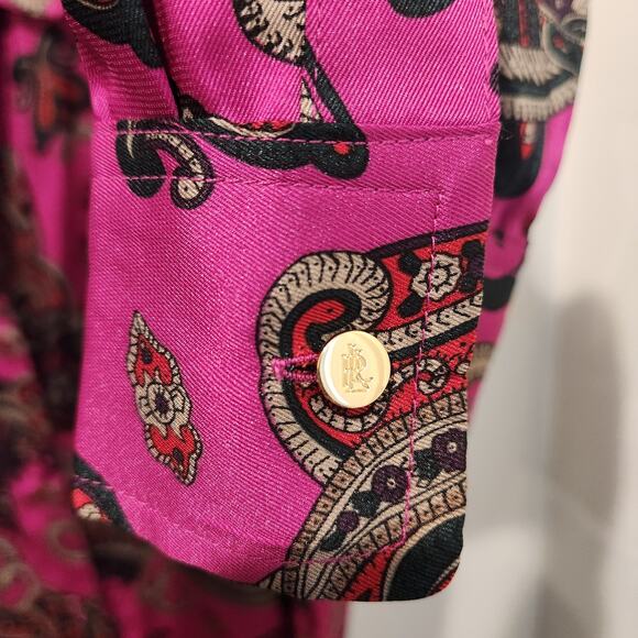 Ralph Lauren pink paisley print satin midi dress size 16 - Picture 7 of 9